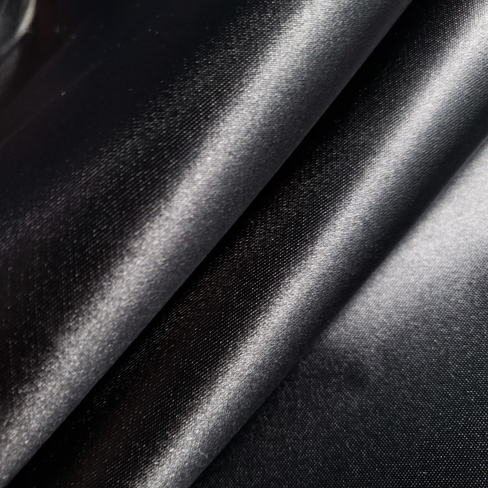 Heavy BLACK Bridal Duchess Satin Fabric 58″ By The Yard Glossy Poly Satin