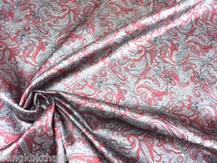 Paisley Print NON-STATIC Viscose Satin Feel Material Fabric BTY – Burgundy Ivory