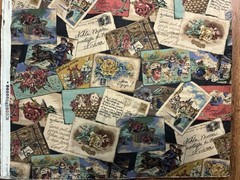 1991 Cyrus Clark Co POSTCARDS Antique Postcards/Floral Collage Fabric 55” X 50”