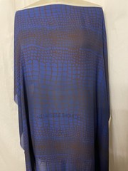100% Silk Double Georgette Cobalt Blue Brown Gator Fabric 1 Yard 10″ Long 54″ W
