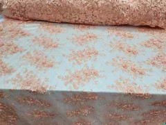 “Peach 3D Floral Beaded Embroidered Lace on Mesh Fabric – Sold by the Yard, Perf