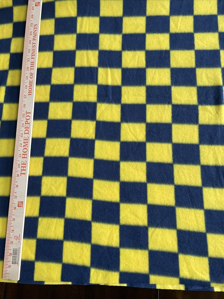 Blue And Yellow Checkered Fleece Fabric 60” X 66” Piece New