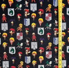 ATTACK ON TITAN CHIBI BLACK ANIME 1 YARD FABRIC ( 36″ X 58″ ) BRAND NEW