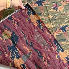 Vintage Golf Scene Tapestry Fabric 1 Yard Heavy Upholstery Material Green 54×36