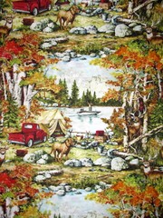 Tahoe Scenic Campground Fabric Trees Deer Tent Dog Cotton by Oasis By The Yard