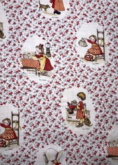 Vtg Holly Hobbie American Greetings/Manes Fabric~Red Floral Vignettes~1.1 Yd