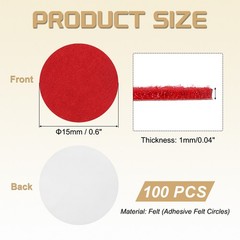 100 Pcs 9/16″ Red Adhesive Felt Circles DIY Non-Woven Felt Pads Stickers Dots