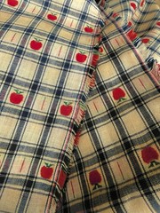 4 Yards Blue Beige Red Gingham Plaid Cotton Fabric Lot VTG French Country Woven
