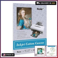 Koala 100% Printable Cotton Canvas Fabric Sheets for Inkjet Printer 8.5X11” Matt