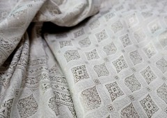 Thai Silk Damask Traditional Wedding Skirts Dresses Costume DIY Pale Gray & Gold