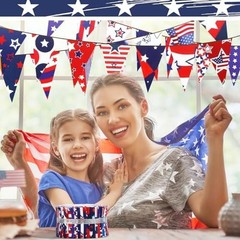 Hosuly 40 Pcs Patriotic Fabric Red White and Blue Jelly Fabric 4th of July Am…