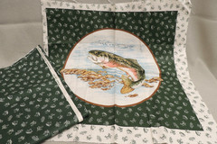 Vtg 1980s Trout Fly Fish Fabric Panel Cranston Print Works + Matching yardage