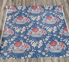 Stanley King Studio Large Floral Basket Blue Red Chintz Fabric BTY x 54″L