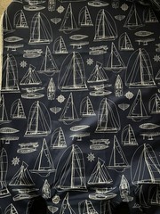 Richloom Solarium Upholstery Fabric Blue & White Outdoor Sailboats Nautical 6 Yd