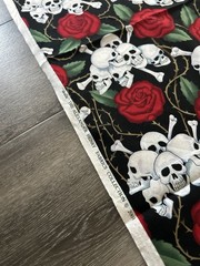 ALEXANDER HENRY 2.5 yards x 42 inches “SKULLS” and Roses 2001 Fabric Quilting