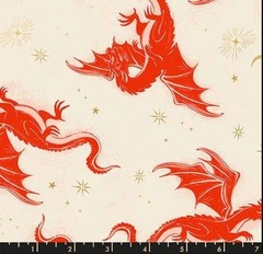 Cotton Fireglow Dragons on Beige Moons Stars Fabric Print by the Yard D694.77