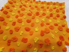boho vtg chenille bedspread fabric, optic orange multisize cirrus dot 18″ x 24″