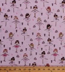 Ballerinas Ballet Slippers Pink Glitter Cotton Fabric Print by Yard D658.06