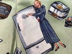 Fabric RARE Michael Miller HOUSEWORK Retro 50s Appliances & Housewives Work BTY
