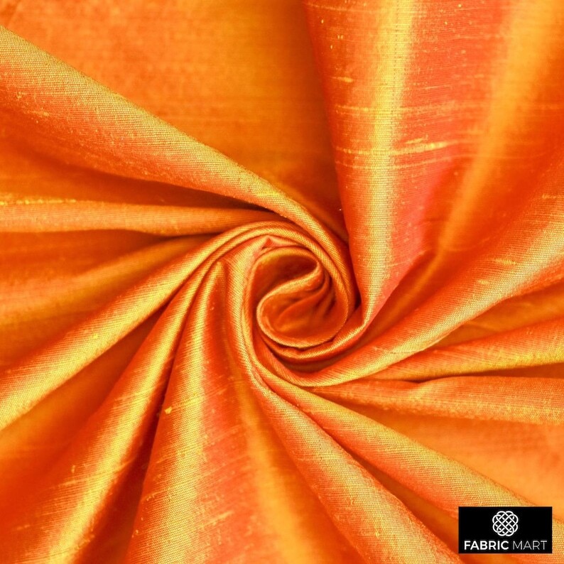 Saffron Orange Silk Dupioni Fabric By The Yard, 41 inches width Silk Fabric