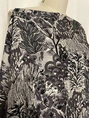 100% Silk Twill Grey Cream Abstract Botanical Landscape Fabric 3.5 Yds 56 “Wide