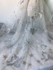 Tulle Embroidery Mesh Star Moon Fabric Sheer DIY Tutu Skirt Wedding Dress Cloth
