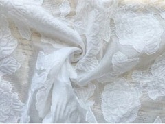 White Beige black Organza Jaquard Fabric, flower embroidery Wedding dress