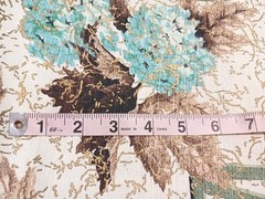 Vtg Mid Century Hydrangea Floral Barkcloth Fabric Blue Gold Brown Remnants 47×31