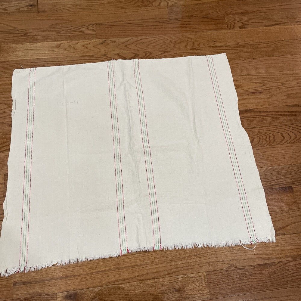 Vintage Linen Grain/Feed Sack Fabric Green Red Stripe 31×36