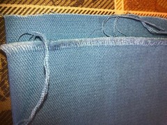 Med. blue cotton canvas/satin weave fabric, 90.5″ (2.1yd)L x 47″W, new bolt cut