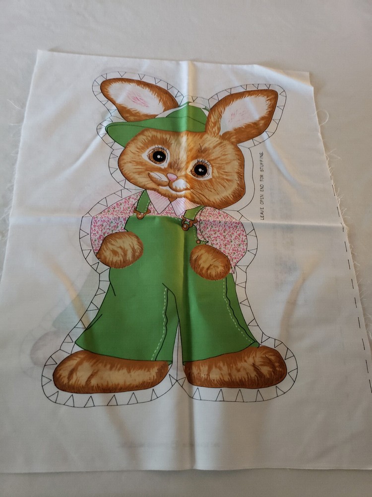 Spring Mills Cut-Out BUNNY RABBIT HAT GREEN Fabric Panel – Uncut VTG #7508