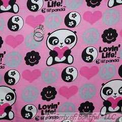 BonEful FABRIC FQ Cotton Quilt Pink Gray White B&W Panda Bear Asian Heart Flower