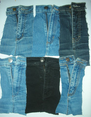 31 PIECES DENIM BLUE JEAN ZIPPERS & WAIST BANDS W/LOOPS SCRAPS CRAFTS SEWING DIY