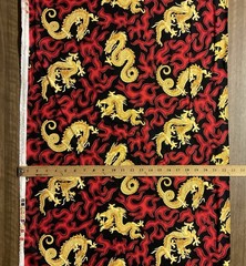 CHINESE DRAGON GOLDEN DRAGON FLAMES BLACK COTTON FABRIC FQ