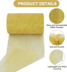 TONIFUL Gold Glitter Tulle Roll 6 Inch x 50 Yard 1 roll-50yd, gold