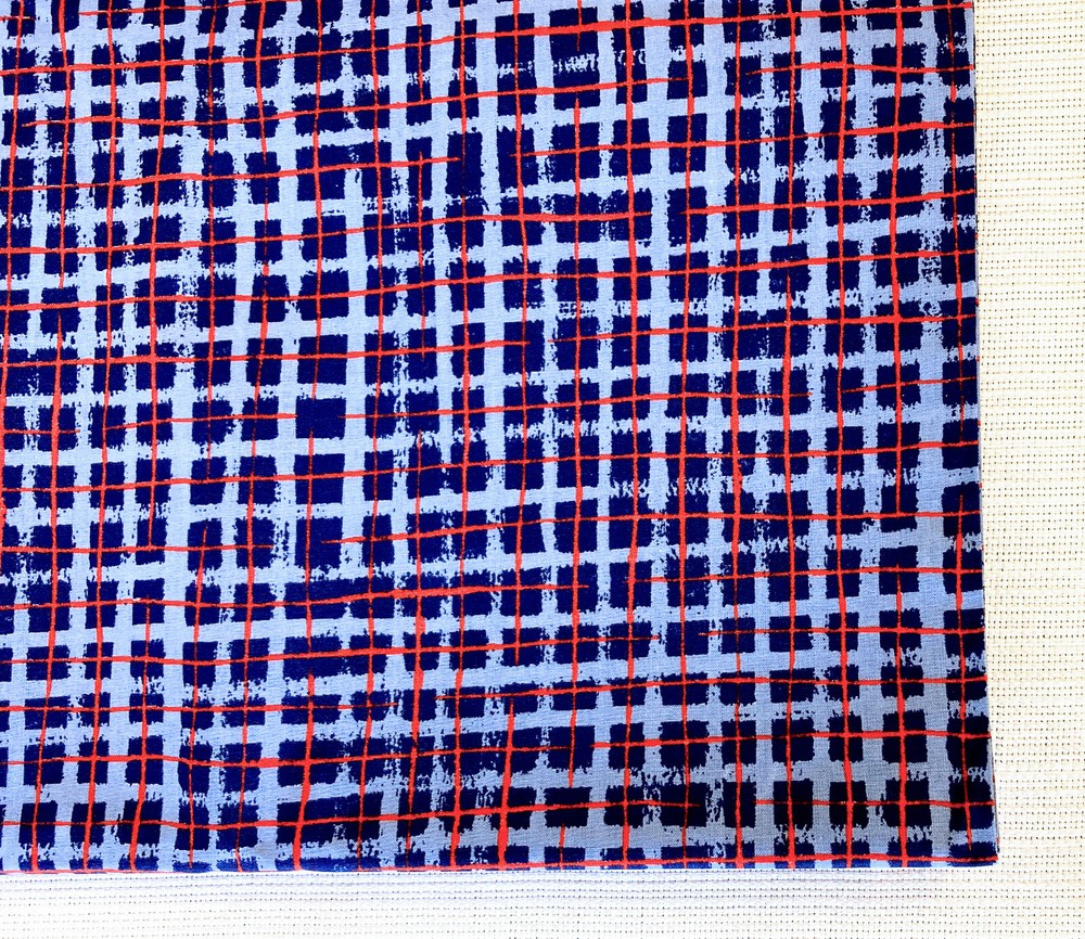 4.25 Yards X 44.5″ Wide Vintage Fabric Squiggly Red Lines W/Blue Abstract NEW!