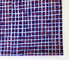 4.25 Yards X 44.5″ Wide Vintage Fabric Squiggly Red Lines W/Blue Abstract NEW!