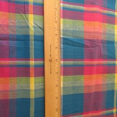 Homespun Style Plaid Fabric Blue Red Yellow Check Cotton 19″ x 46″ craft quilt