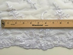 Callie WHITE Polyester Floral Corsage Embroidery on Mesh Lace Fabric by the Yar