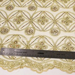 Fiona GOLD Foil and Sequins on Mesh Lace Fabric by the Yard – 10034