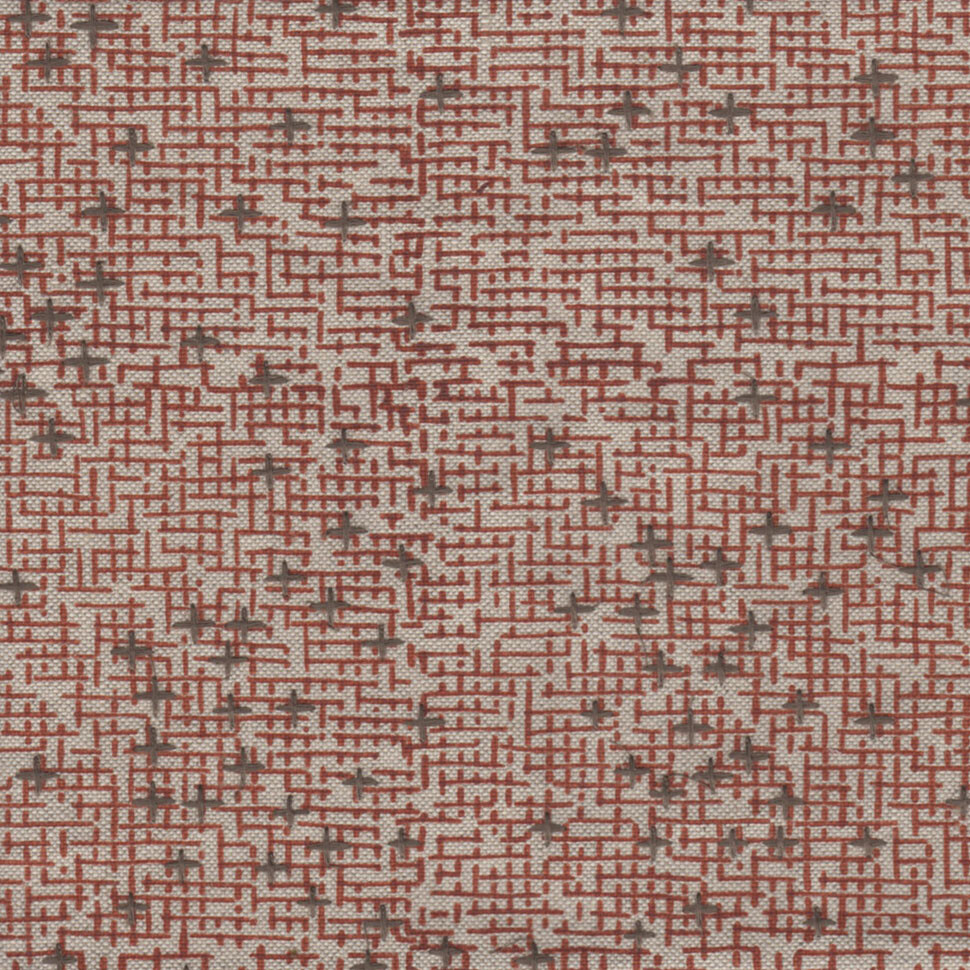 Seemakrish Handblock Print Embroidered Fabric- Pacific / Golden Gate Red 1.90 yd