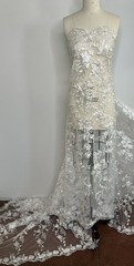 White Embroidered Floral Bridal Lace With Scalloped Edges