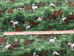 Cranston Horses Foal Barns Stables Ranch Green Quilting Cotton Fabric BTHY #59