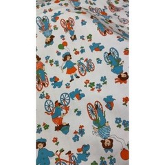 Vintage Childrens Fabric Material Kids on Bikes Heavy 4 yards Total 36″ Wide