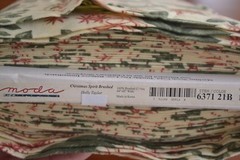 By 1/2 Yd, Red & Green Christmas Print on Cream Brushed-Cotton, Taylor/Moda,A905