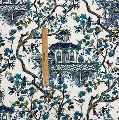 LINO TEXTILES GRACE ASIAN TEMPLE CREWEL FLORAL BRANCH FABRIC 6.75 YARDS 54″W