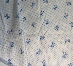 Lightweight Flannel BLUE DOTS BOWS on White 5 3/4 yds x 45″ Single cut Fabric