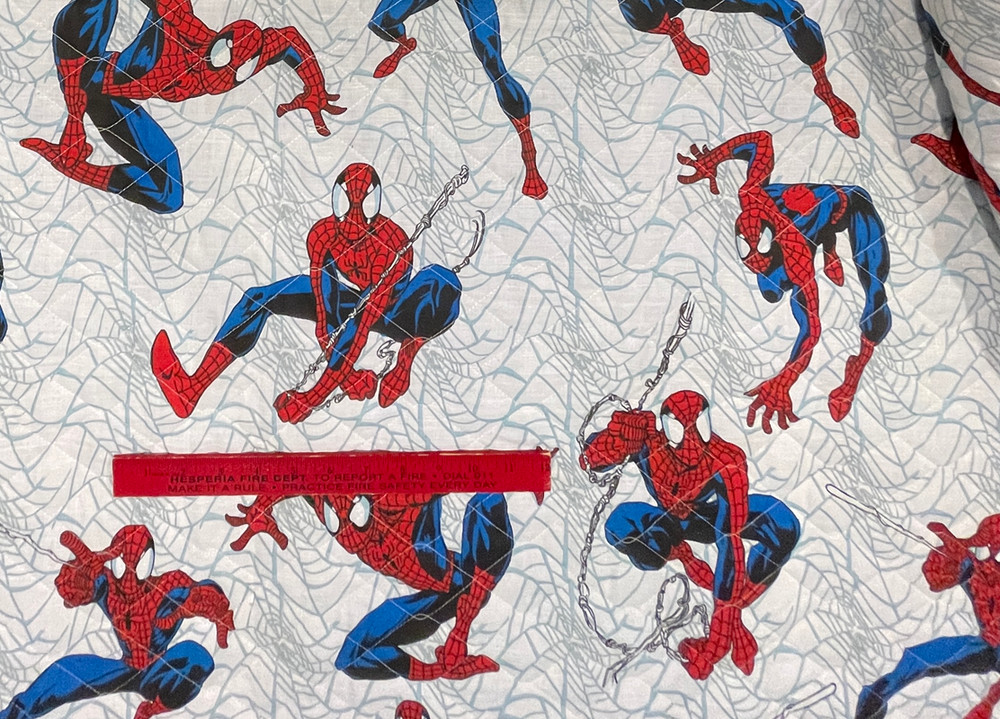 Marvel Spider-Man Quilted Fabric Pre-Quilted Blue Backing 2 3/8 Yards Action