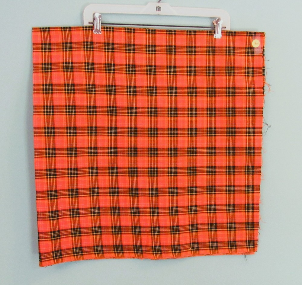 FALL ORANGE & BROWN PLAID HOMESPUN COTTON FABRIC 1 2/9 YARDS
