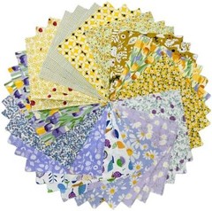 Vintage Floral Precut Fabric Squares 10×10, Purple Yellow Layer Cake Fabric for
